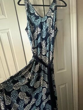 St John’s Bay women’s pineapple print navy blue maxi dress size XL